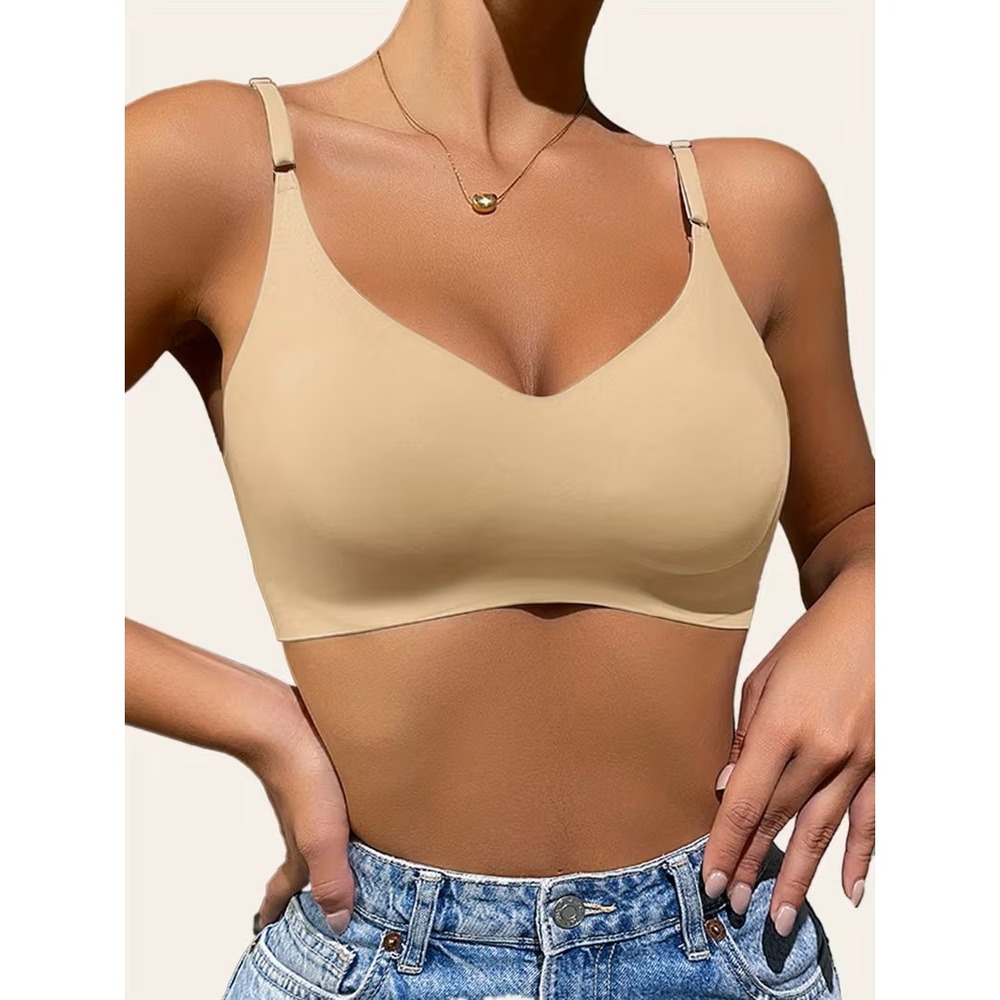 Unbranded Seamless Beige Wireless Bralette V Neck Adjustable Straps NEW Sz XL